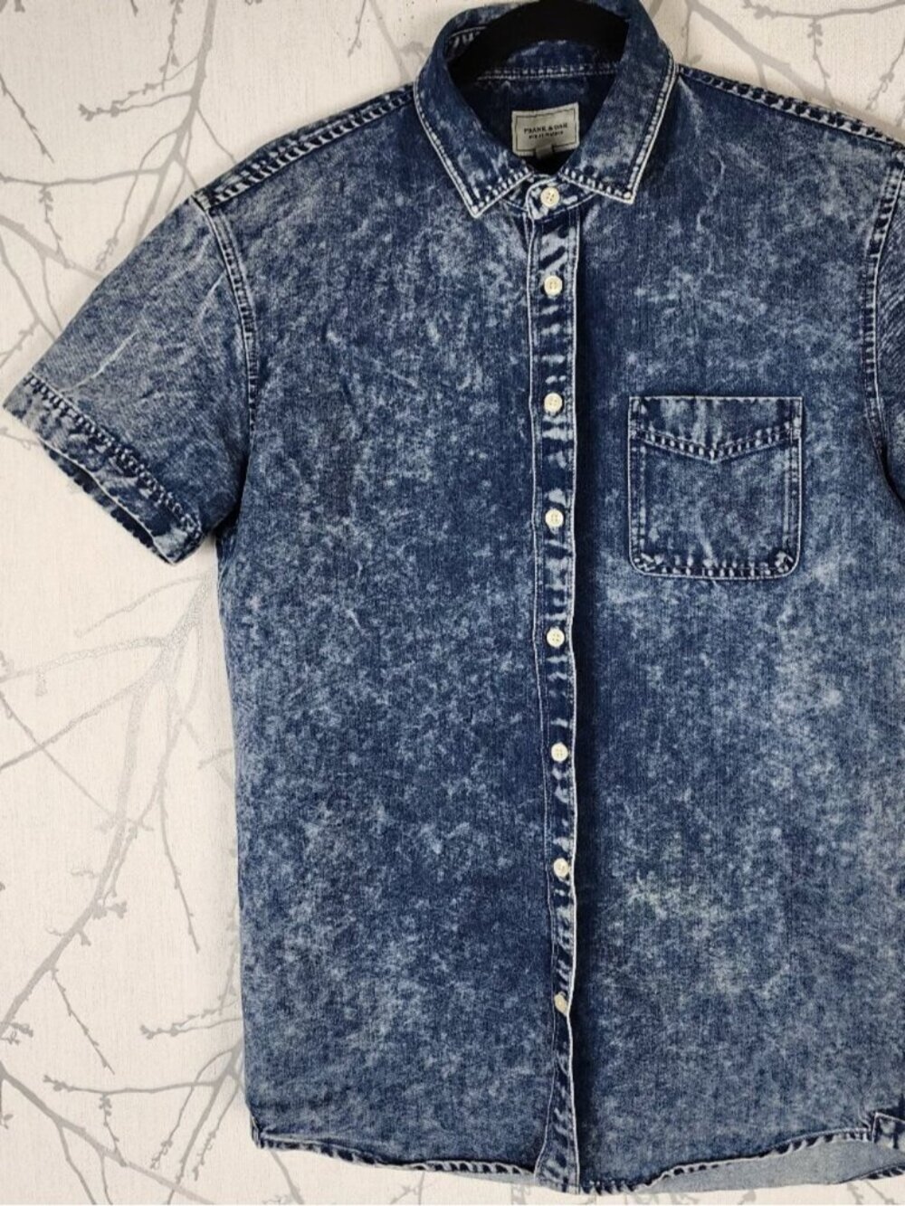 Frank & Oak Acid Wash 100% Cotton Button Front Shirt